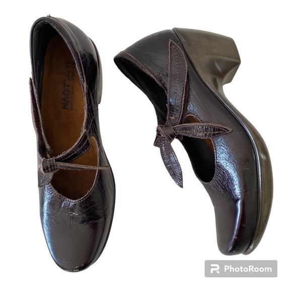 Naot Pleasure Mary Jane Bow Leather Heeled Comfort Shoe Espresso Brown Size 6 - Picture 1 of 15